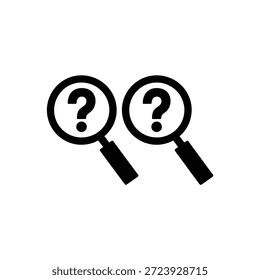 Two magnifying glasses with question marks on white background