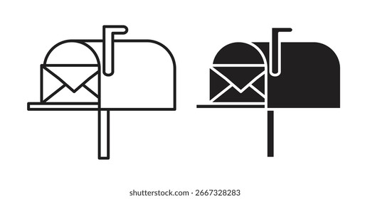 Two mailbox icons, one line art and one solid black, each with an envelope inside, isolated on white.