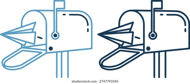 Two mailboxes with flags up in line art style