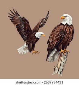 Two majestic eagles in flight