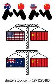 Two major trade wars in China vs. USA and China vs. Australia. The competition to gain benefit of global trade.