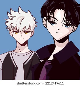two male anime, vector layout