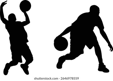 Two male basketball players in silhouette.   vector