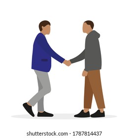 Two male characters holding hands on a white background