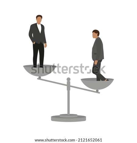 Two male characters on different scales on a white background