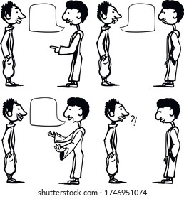 Two male characters stand and talk, showing emotions.