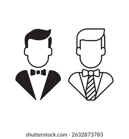 Two male formal wear icons isolated on white background