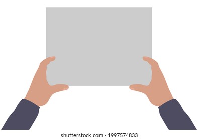 Dos manos masculinas sostienen una pancarta vacía, copian espacio para el texto. Ilustración del vector