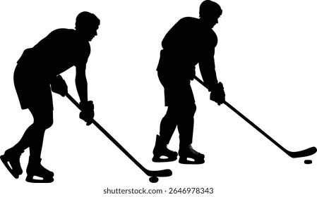 Two male ice hockey players in silhouette, positioned side-by-side vector