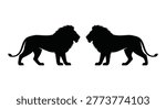 Two male lions facing each other black silhouette high quality