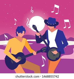 two male musicians musical instruments