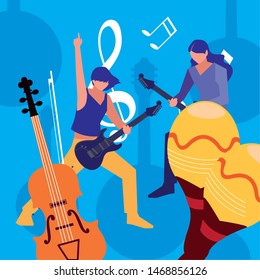 two male musicians musical instruments