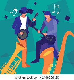 two male musicians musical instruments