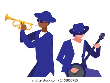 two male musicians musical instruments