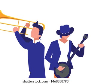 two male musicians musical instruments