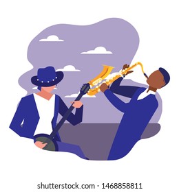 two male musicians musical instruments