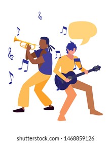 two male musicians musical instruments