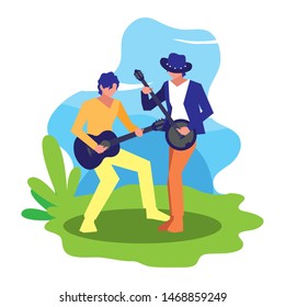 two male musicians musical instruments