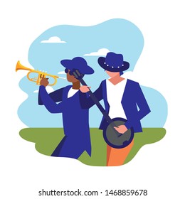 two male musicians musical instruments