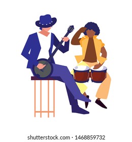 two male musicians musical instruments