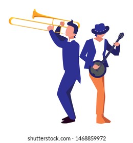 two male musicians musical instruments