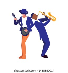 two male musicians musical instruments
