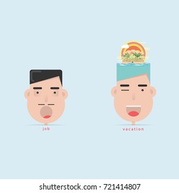 Two male persons emotions.People at work and while on vacation.Human face, isolated
