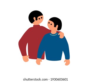 Two male persons isolated on white background. Vector illustration of brothers in simple cartoon style.
