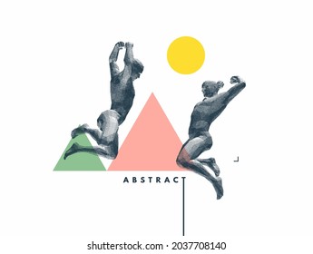 Two male rivals in mid air. Conflict. The concept of rivalry. Vector Illustration for advertising, marketing or presentation. 