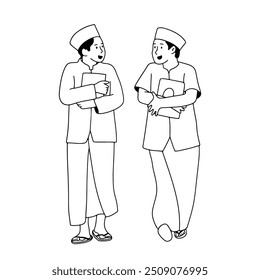 Two Male Santri handdrawn illustration