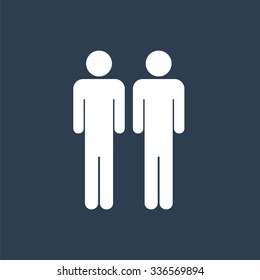 Two male stick figures standing beside each other, gay icon. Friendship icon.