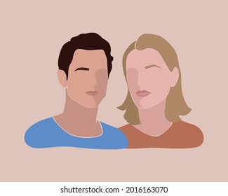 Two male vector flat illustration.Face profile of gay couple at romantic date Concept of free love