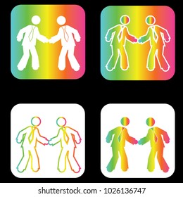 two males shaking hands icon in colorful rainbow gradient vector design