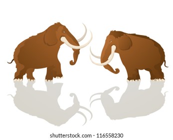 Two mammoth bulls charging, cartoon art