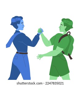 Two Man Arm Wrestling Standing Opposite Each Other Vector Illustration