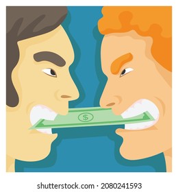 two man bite money. anti corruption flat vector illustration