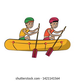 Two Man Boat Rowings Cartoon Isolated Stock Vector (Royalty Free ...