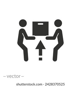 two man carrying load icon, lifting heavy, delivery courier service, flat symbol - vector illustration