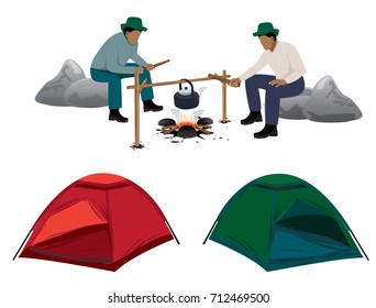 Two man cartoon shape with camp vector design