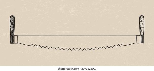 Two man crosscut hand saw hand drawn 