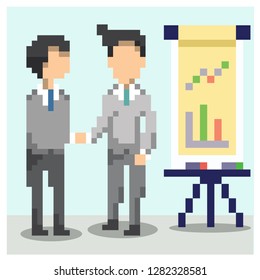 two man dealing in pixel art style