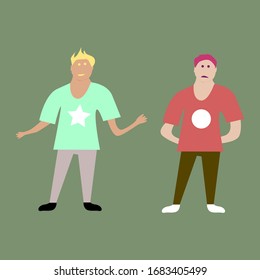 two man with two different looks . people Illustration . happy and annoyed