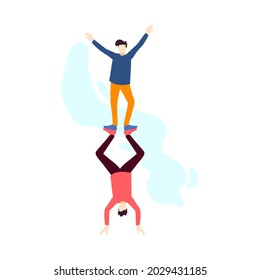 two man doing acrobat dance people character flat design vector illustration