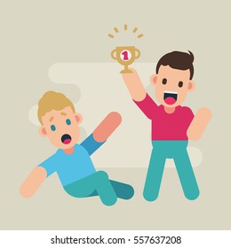 Two man fight for number one reward. Business competition concept.