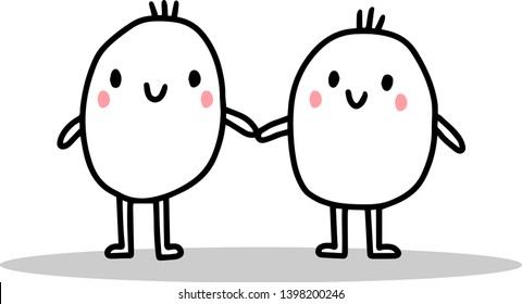 Two man hand drawn cartoon illustration. Homosexual type of family. Gay vector cute