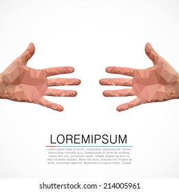 Two man hands. Polygonal style.  Vector illustration