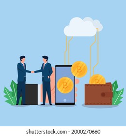 Two man handshake for cryptocurrency exchange