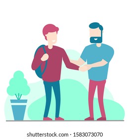 Two man handshake isolated on white background, young man and man with beard are shaking hand,  business porters a successful team. For business concept - Vector illustration.
