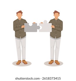 two man holding puzzle isolated illustration