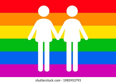 Two man icon isolated on Rainbow Gay flag background. LGBTQ pride icon vector illustration